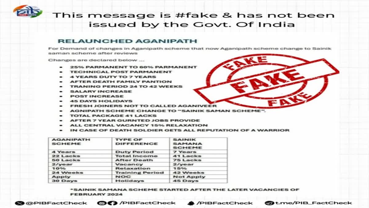 അഗ്നിപഥ് പദ്ധതി  FAKE NEWS ABOUT AGNIPATH SCHEME  PRESS INFORMATION BUREAU  അഗ്നിവീർ