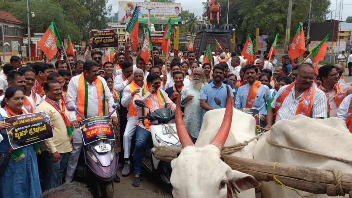 BJP PROTESTS AGAINST CONGRESS IN BELGAUM CONDEMNING FUEL PRICE HIKE