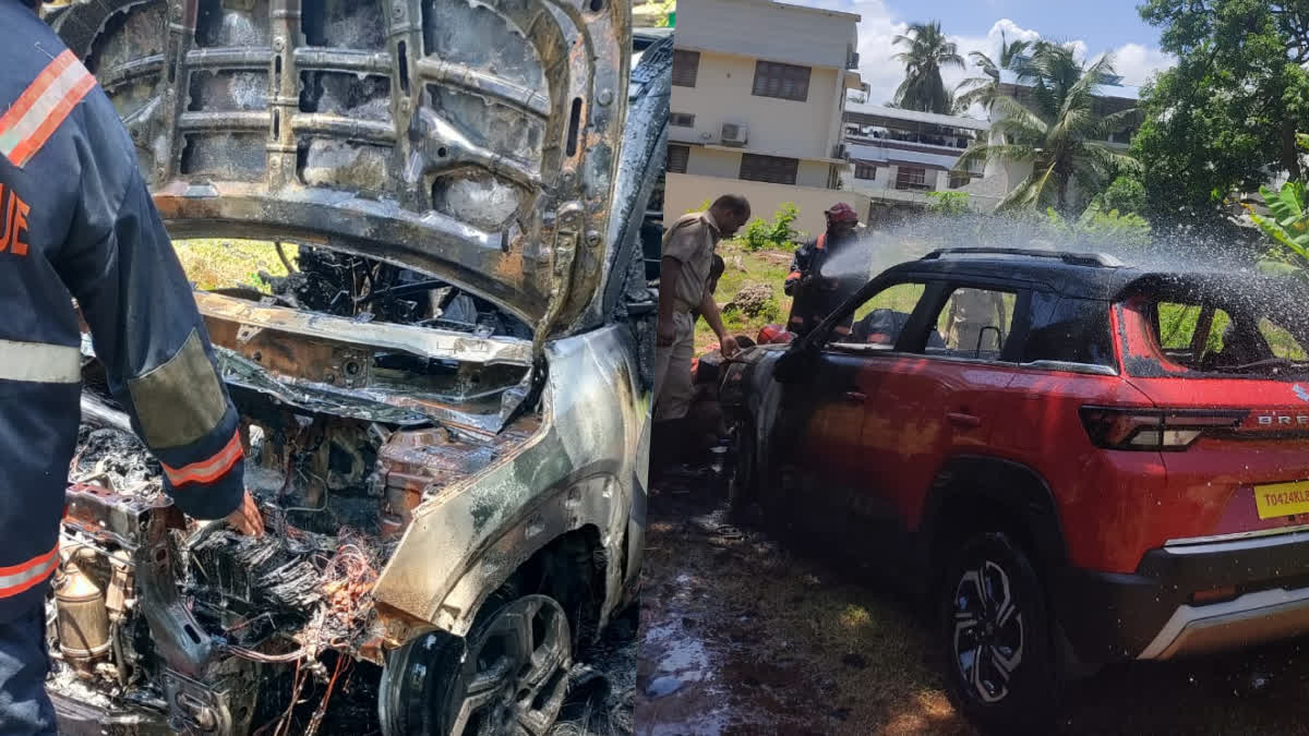 നിർത്തിയിട്ട കാർ കത്തിനശിച്ചു  BRAND NEW CAR CAUGHT FIRE  കോഴിക്കോട് കാറിന് തീപിടിത്തം  NEW CAR BURNT DOWN IN KOZHIKODE