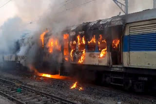 A bogie of goods train on its way to Varanasi caught fire at the Sultanpur Railway Station here, an official said on Monday. No casualty was reported in the matter.