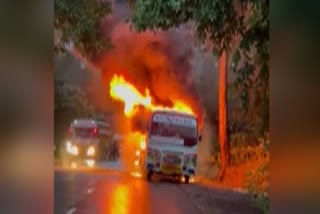 Bus was burnt which standing in the middle of the road