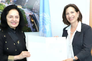 Ambassador Ruchira Kamboj, Permanent Representative of India to the United Nations on Monday handed over a cheque of $1,000,000 to Melissa Fleming, Under Secretary General of the United Nations Department of Global Communications for expansion of usage of the Hindi language in the United Nations.