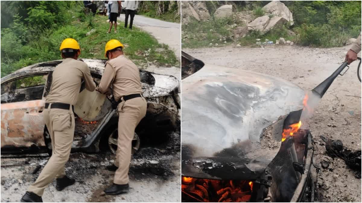 Tourist moving Car Caught Fire in Kullu