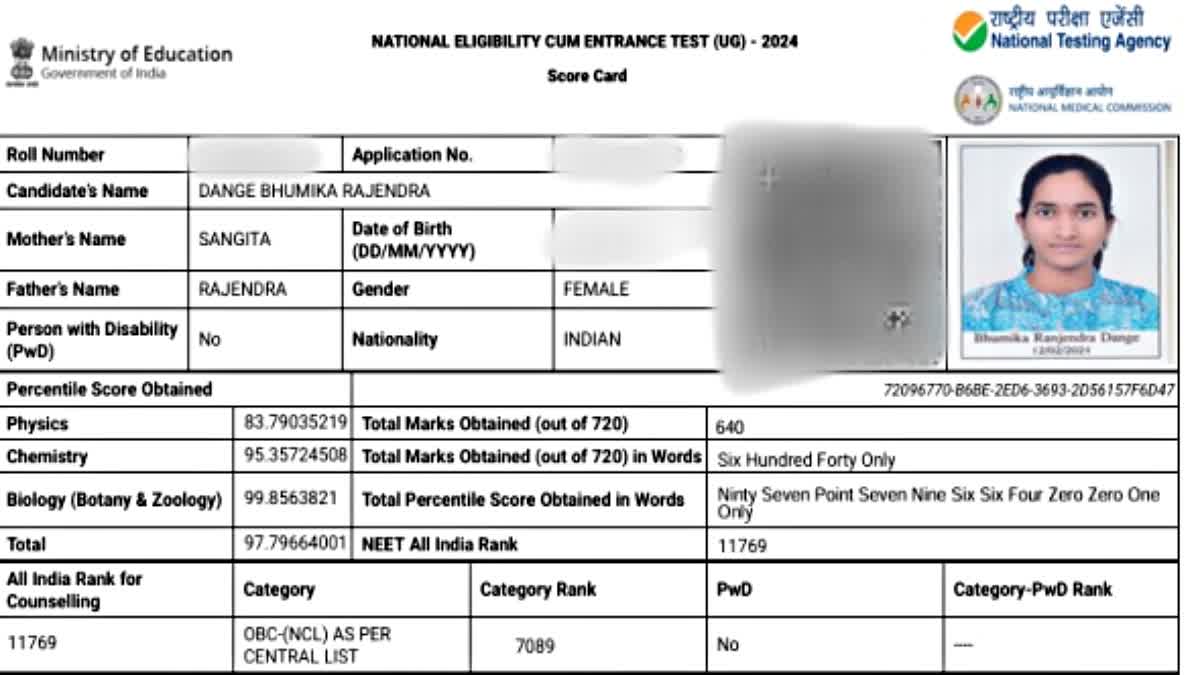 NEET-UG Marksheet by NTA