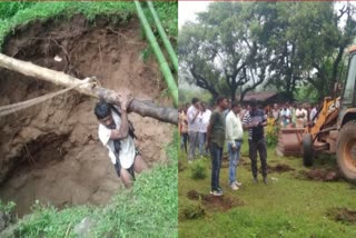 Well collapsed Five people died  Jharkhand News  ETV News  Landslide  Five people died in Landslide  Jharkhand Muri  കിണറിടിഞ്ഞ് താഴ്‌ന്നതോടെ മൃഗം മണ്ണിനടിയില്‍  മൃഗം  രക്ഷാപ്രവര്‍ത്തനത്തിനിടെ മണ്ണിടിഞ്ഞ്  അഞ്ചുപേര്‍ മരിച്ചു  റാഞ്ചി  സില്ലി  കിണര്‍  അപകടത്തില്‍