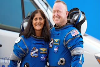 FILE - NASA astronauts Suni Williams, left, and Butch Wilmore stand together for a photo enroute to the launch pad at Space Launch Complex 41 Wednesday, June 5, 2024, in Cape Canaveral, Fla., for their liftoff on the Boeing Starliner capsule to the international space station.