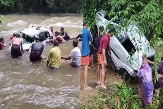 ഇടുക്കിയിൽ കാർ ഒഴുക്കിൽപ്പെട്ടു  HEAVY RAIN IN IDUKKI  THODUPUZHA Car Accident  പള്ളി വികാരിയുടെ കാർ ഒഴുകിപ്പോയി