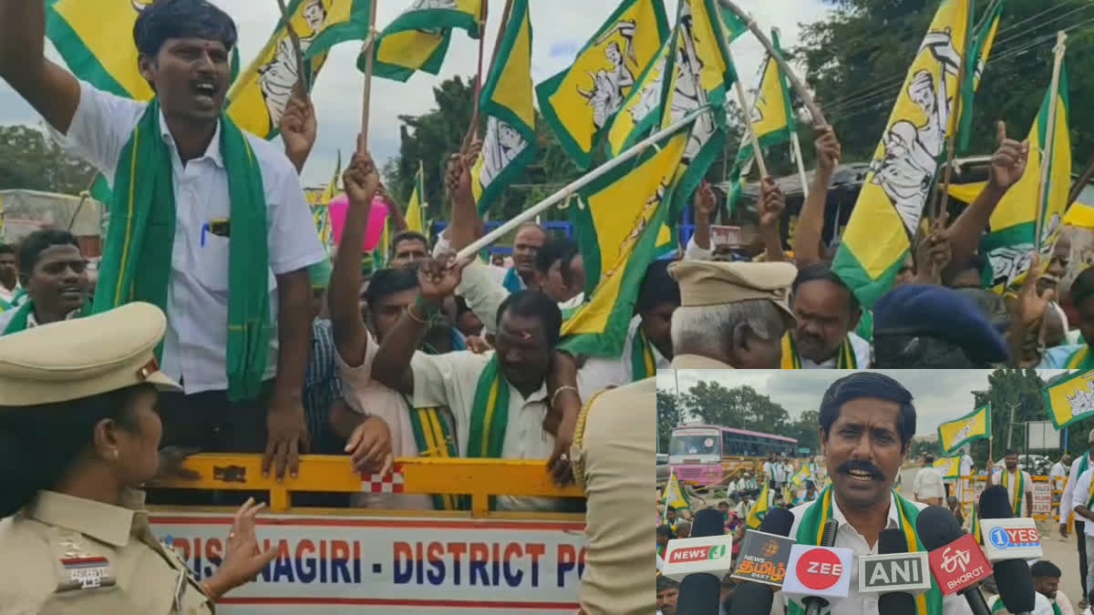 Karnataka refusing to supply Cauvery water to Tamil Nadu Farmers staged a border block protest near Hosur