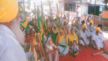 Dharna in front of tehsil office by BKU Ugraha demanding compensation for damaged crops