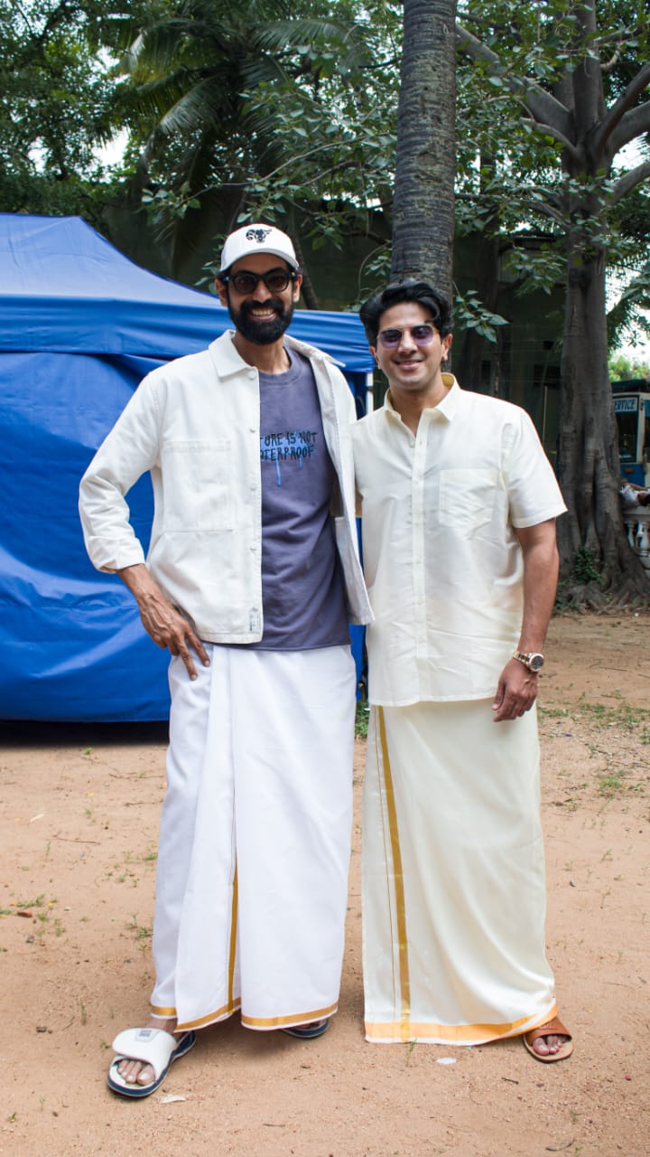 Onam in Kaantha location  Dulquer Salmaan and Rana Daggubati  ദുൽഖർ സൽമാനും റാണ ദഗുപതിയും  കാന്ത ലൊക്കേഷനില്‍ ഓണാഘോഷം