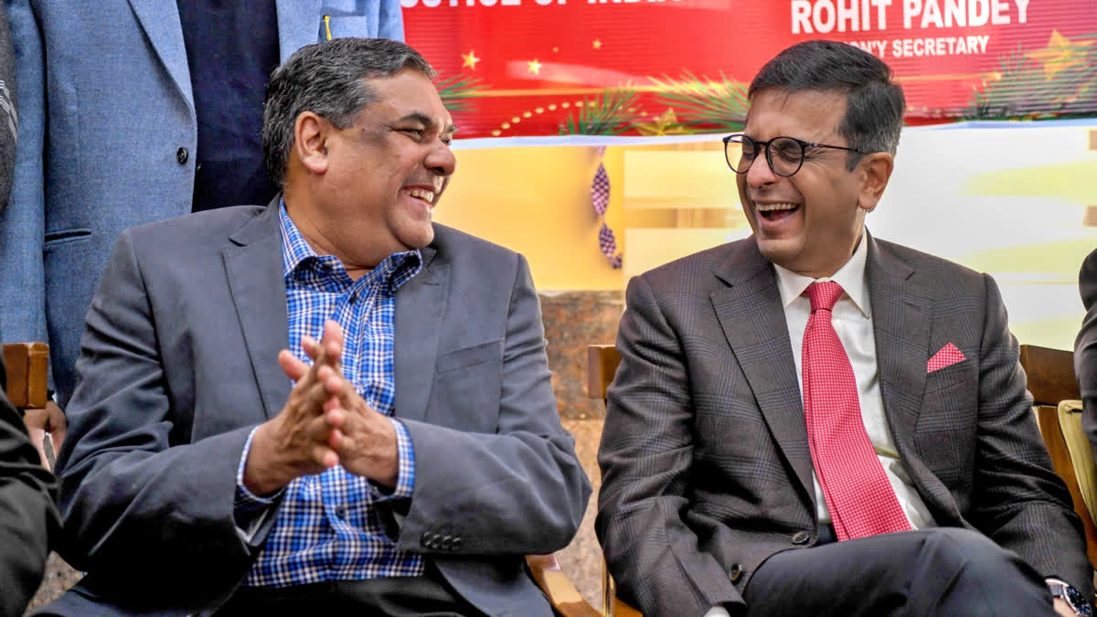 CJI Justice DY Chandrachud in conversation with SC Judge Justice Sanjiv Khanna during the Christmas Day programme, at the Supreme Court in New Delhi on Dec 25, 2023.