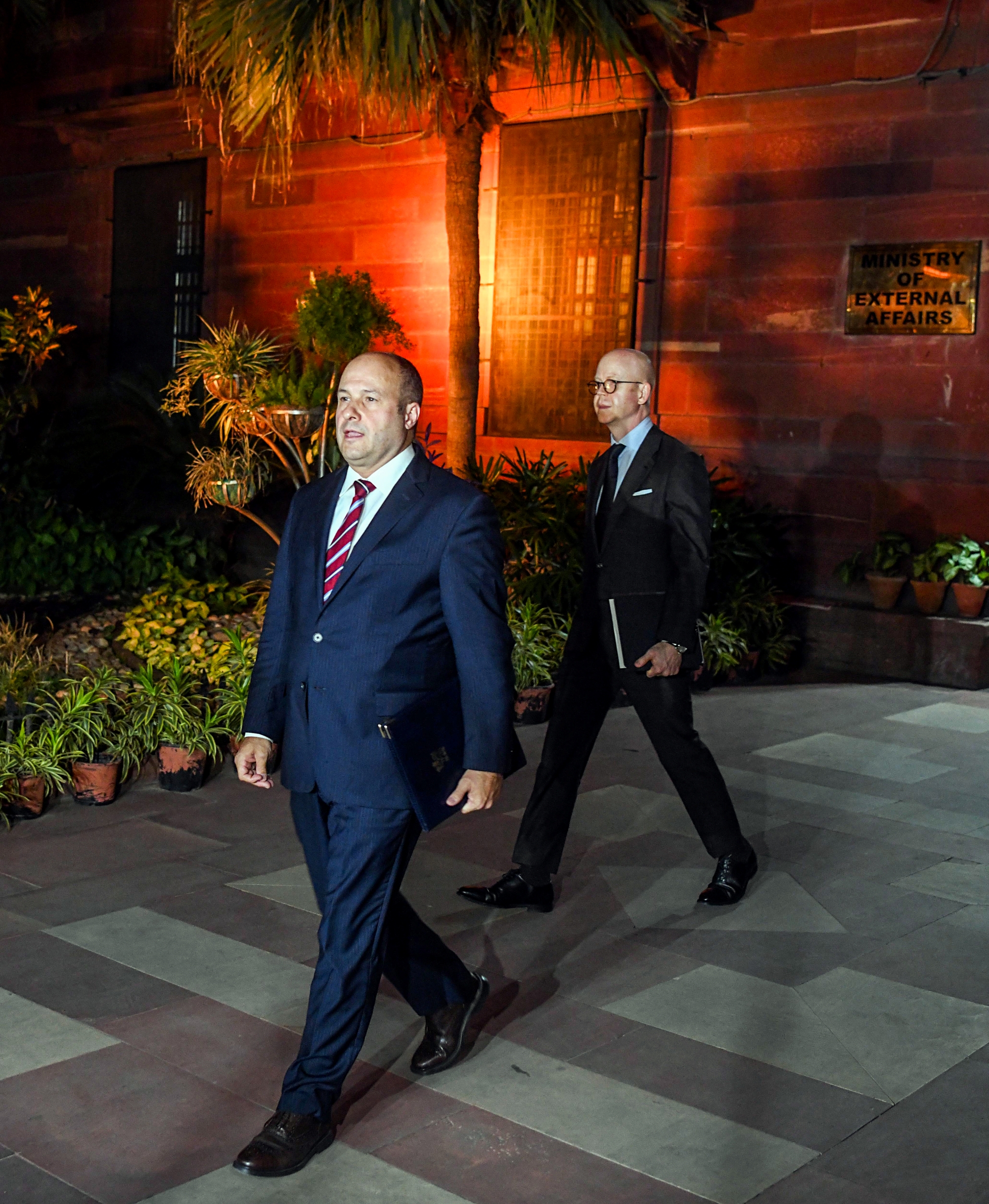 Canadian Chargé d'Affaires Stewart Wheeler leaves from the Ministry of External Affairs (MEA) after being summoned by the Ministry, in New Delhi on Oct 14, 2024.