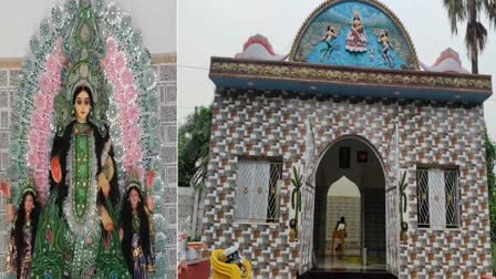 Collage of the idol of the goddes Laxmi and the entrance to the village temple