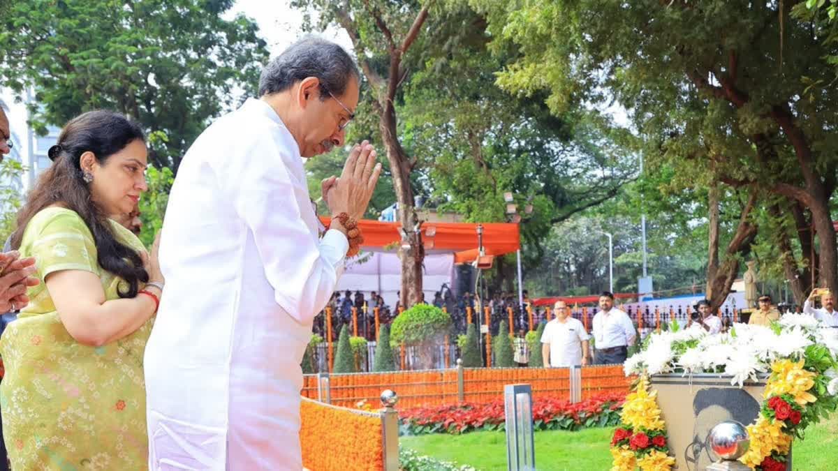 Uddhav Thackeray pays homage at Balasaheb Thackeray Memorial at Shivaji Park, Mumbai.