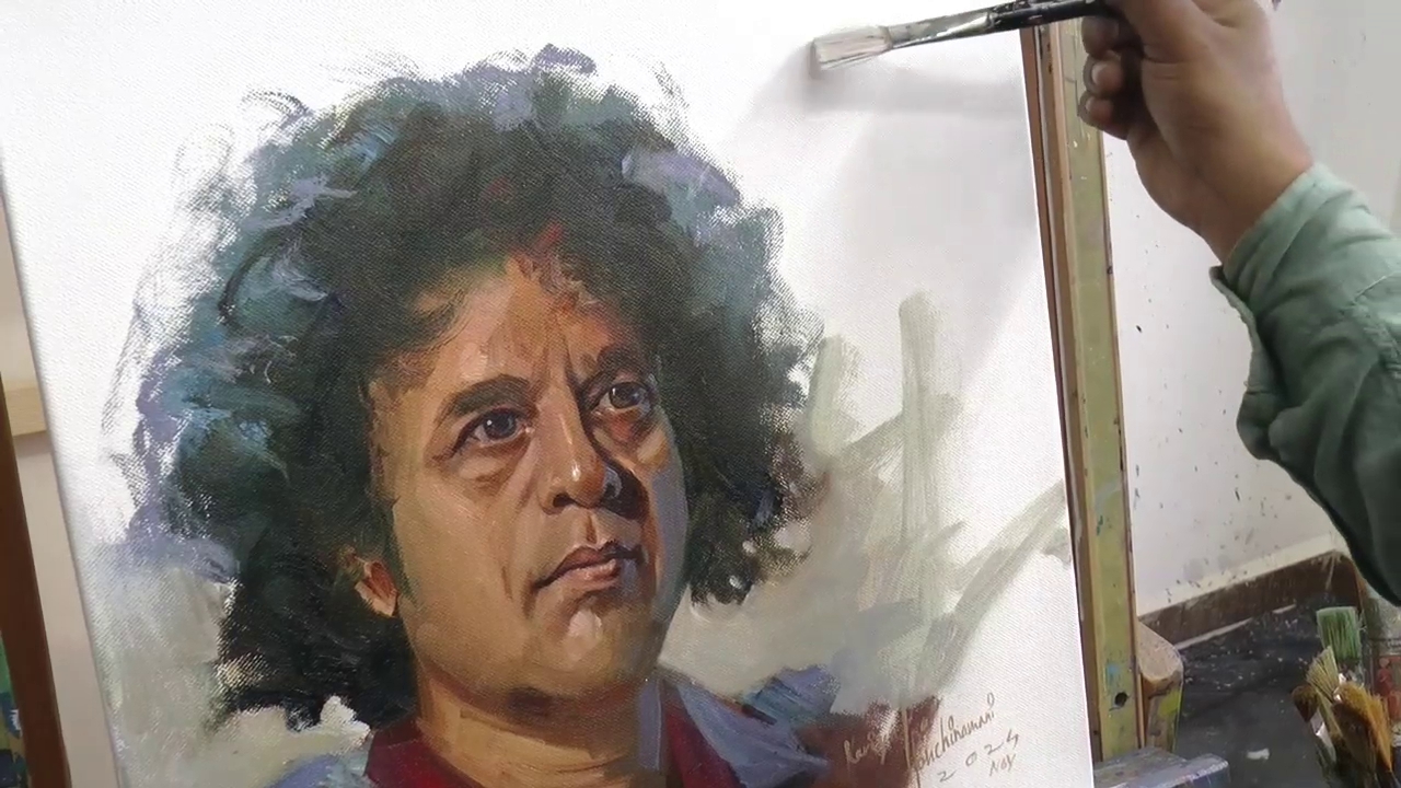 Painting of Ustad Zakir Hussain