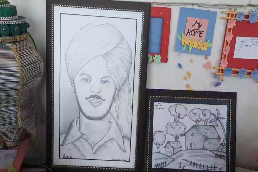 Children made a picture of Bhakt Singhबच