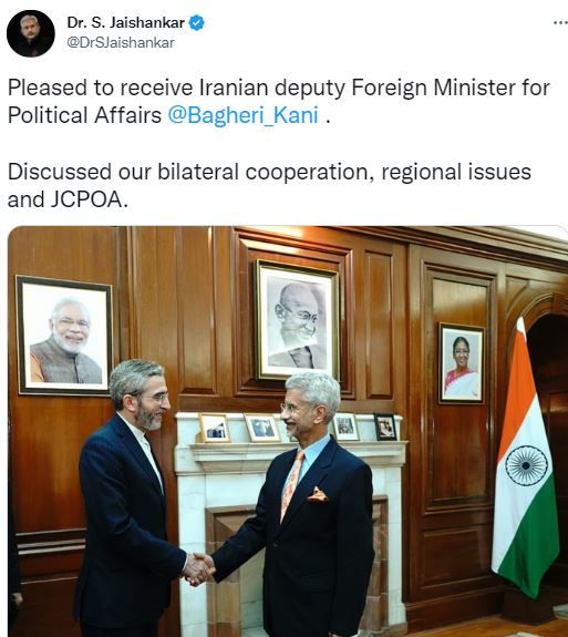 Jaishankar meets Iranian Deputy Foreign Minister