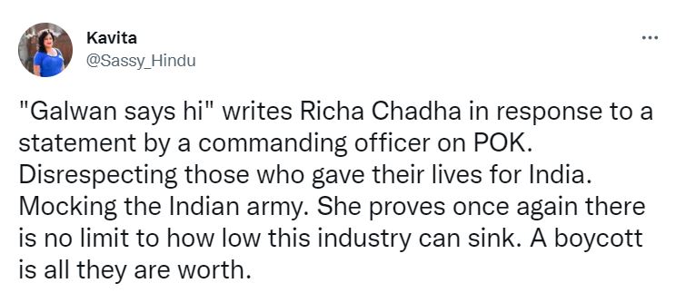 Richa Chadha trolled on social media for tweeting about Galwan incident