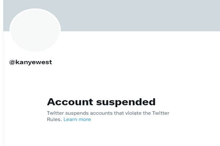 Rapper Kanye West A Twitter account suspended