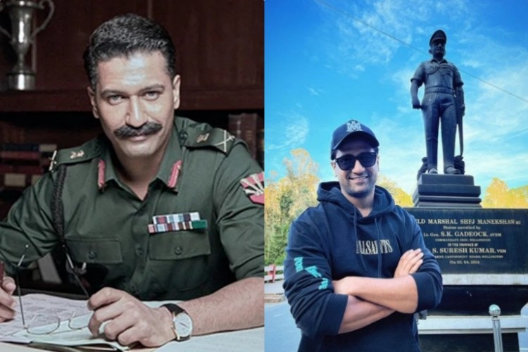 Vicky Kaushal photo with Sam Manekshaw statue