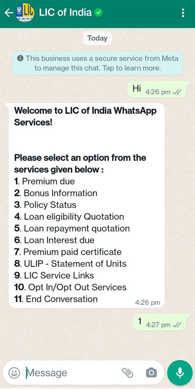 lic whatsapp