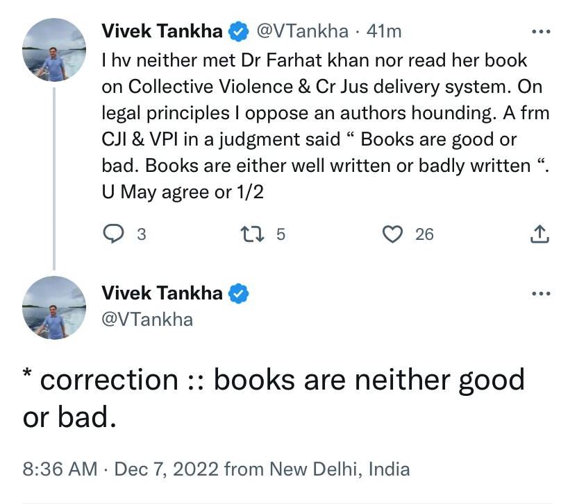 Rajya Sabha MP Vivek Tankha tweeted