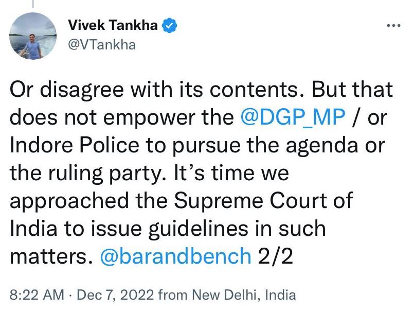 Rajya Sabha MP Vivek Tankha tweeted