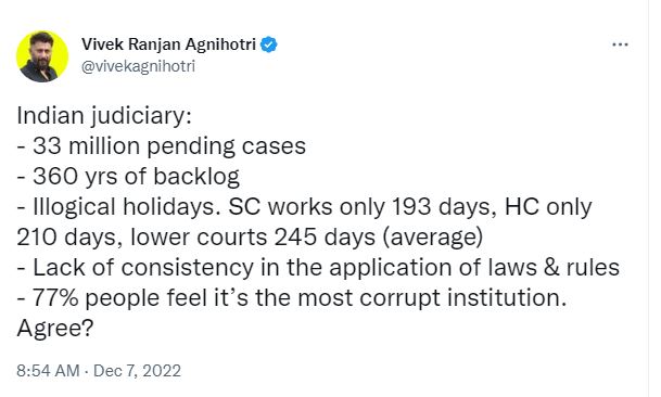 Day after written apology, Vivek Agnihotri tweets judiciary 'most corrupt institution'