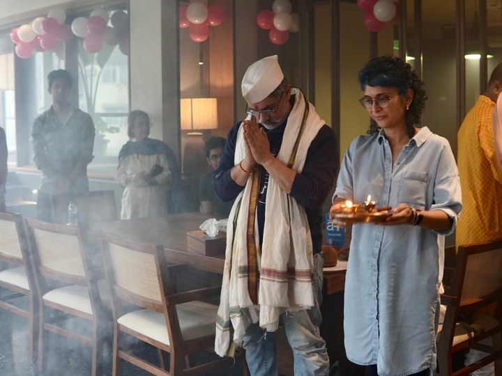 Aamir Khan performing pooja at new office with Ex Wife Kiran Rao