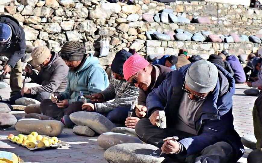 Carvings of buddhist mantras in Kinnaur.