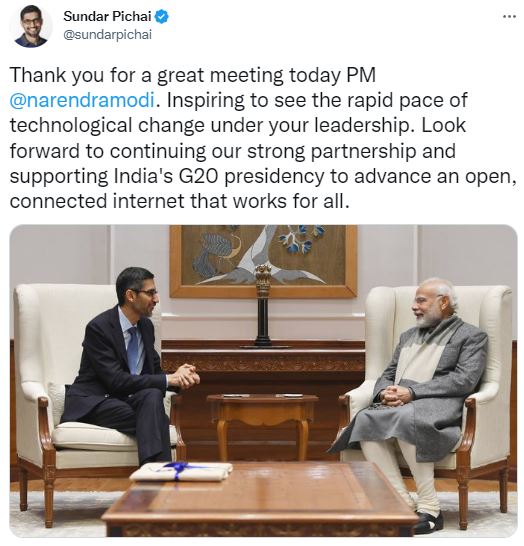 Google CEO Sundar Pichai meets PM Modi