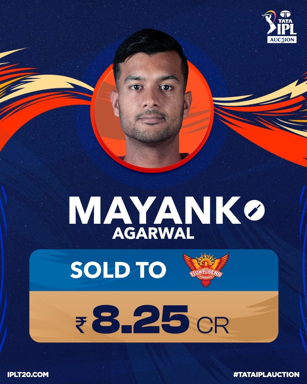 Mayank Agarwal was also bought by Hyderabad for 8 crores.