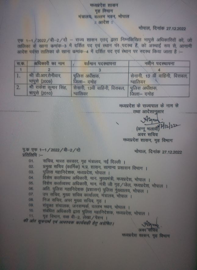 damoh sp transferred