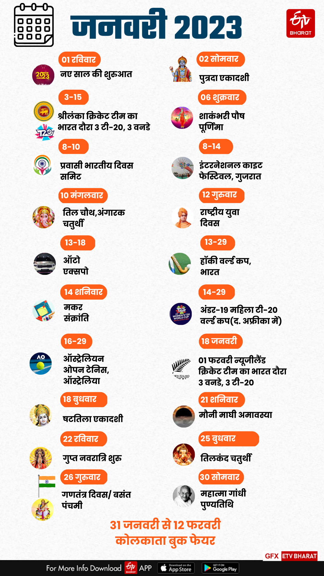 जनवरी 2023 का कैलेंडर