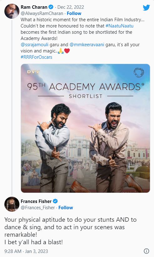 Frances Fisher Retweet On Ram Charans Tweet