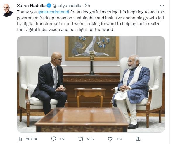 satyanadella met pm narendra modi