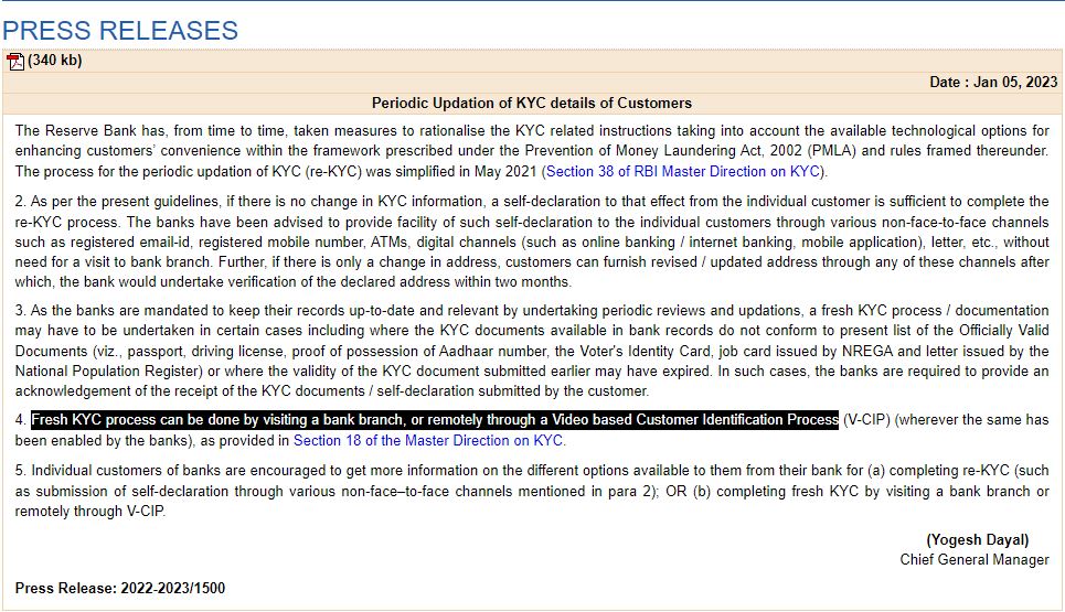 RBI releases press release