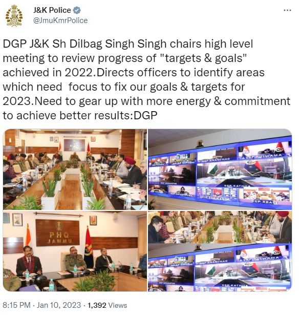 DGP Dilbag Singh Chairs High Level  Security Meeting In Jammu