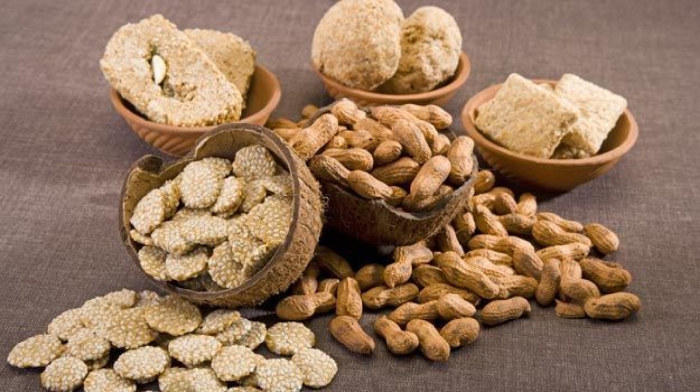 Offerings of Gajjak, Rewari, jaggery and peanuts