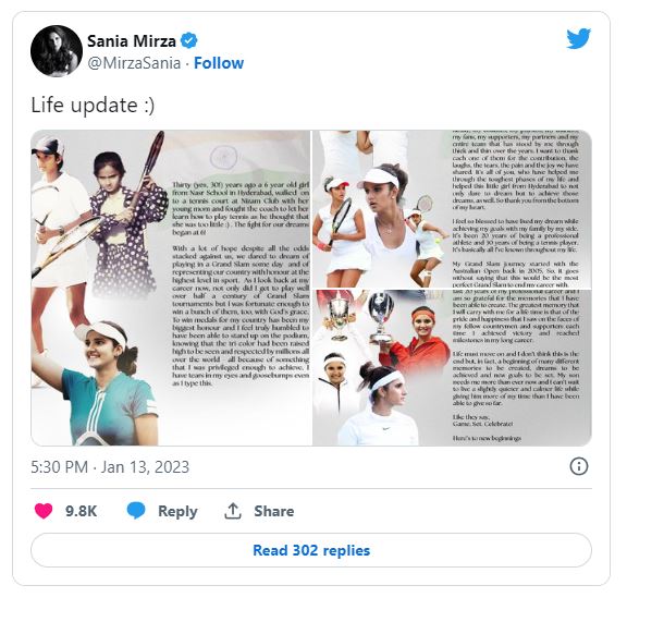 Tennis Star Sania Mirza Retirment