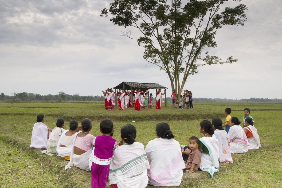 People sing traditional folk songs and dance to celebrate Bihu in Assam