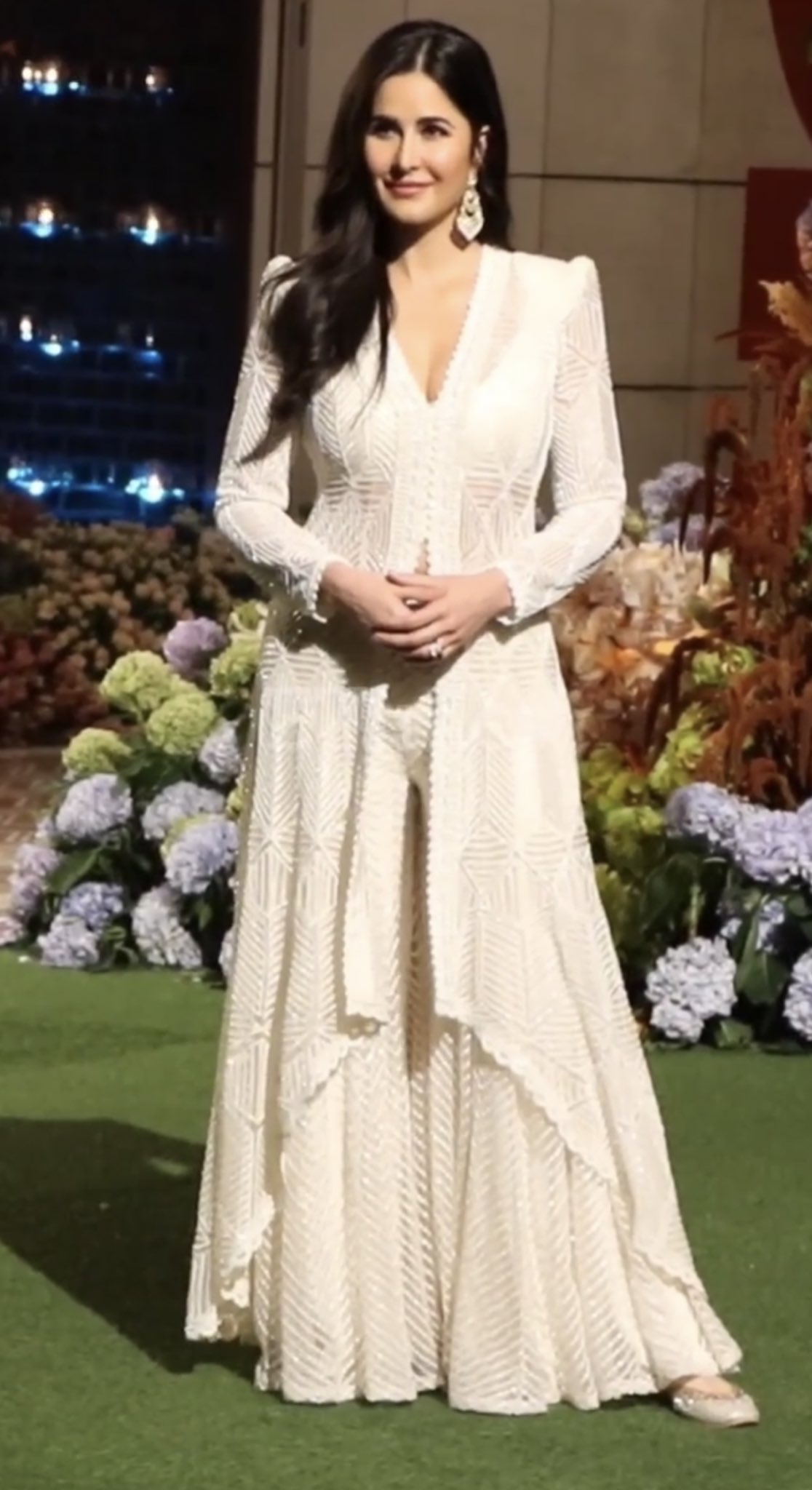 Actor Katrina Kaif looked extremely beautiful in a White indo-western outfit.