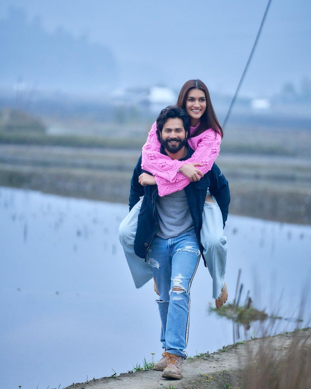 Kriti Sanon and Varun Dhawan in a still from Ziro schedule for Bhediya