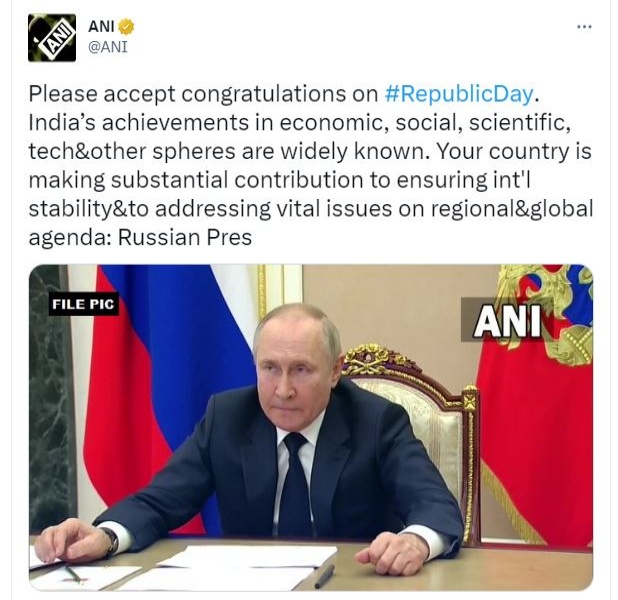 Russian President Vladimir Putin congratulated
