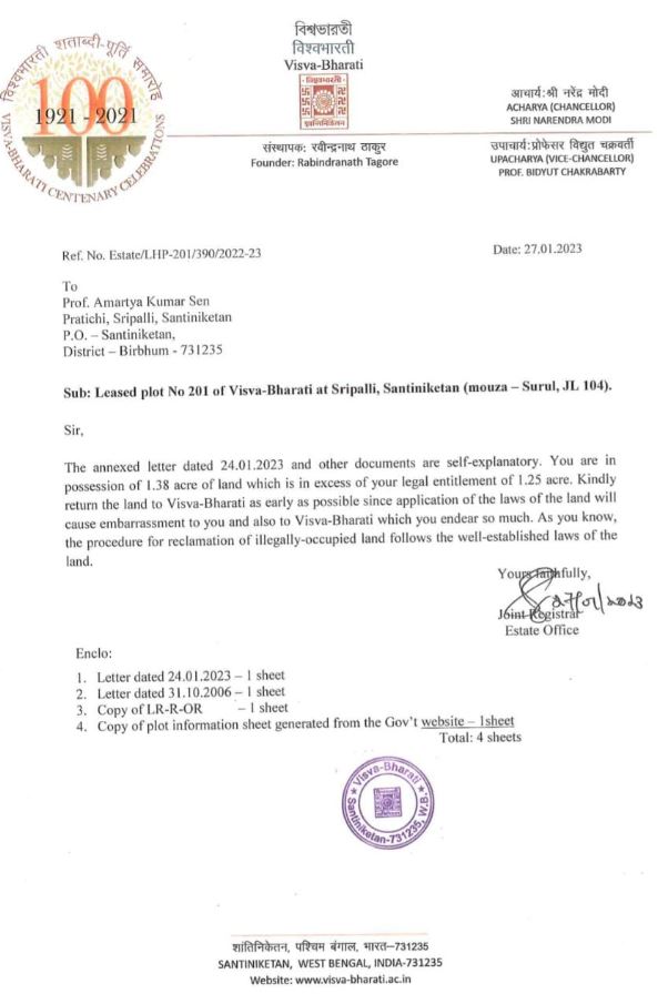 Amartya Sen reply to Bidyut Chakraborty on Land Controversy