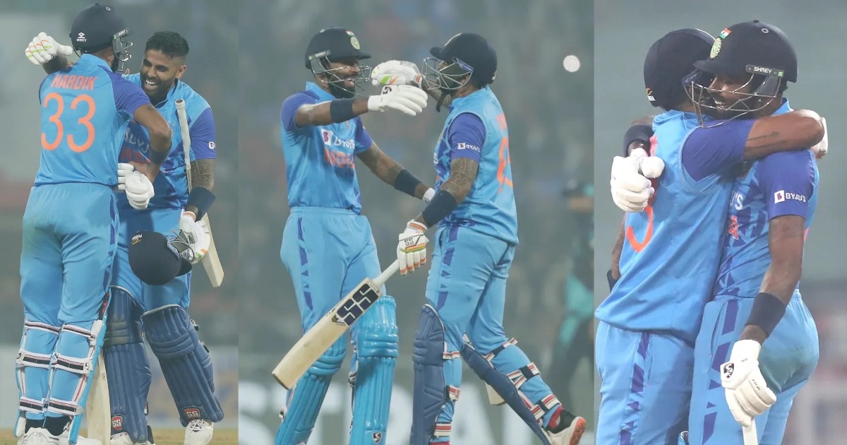 Suryakumar hugs Hardik Pandya