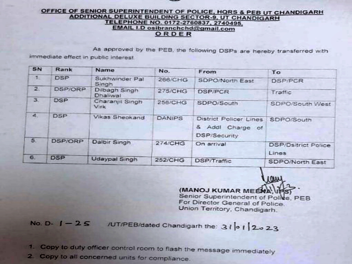 chandigarh police change department