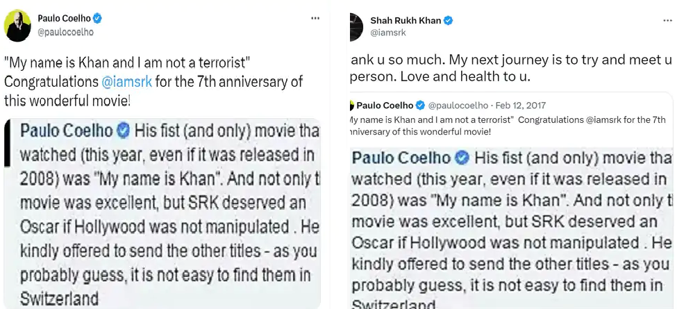 Paulo Coelho Praises SRK
