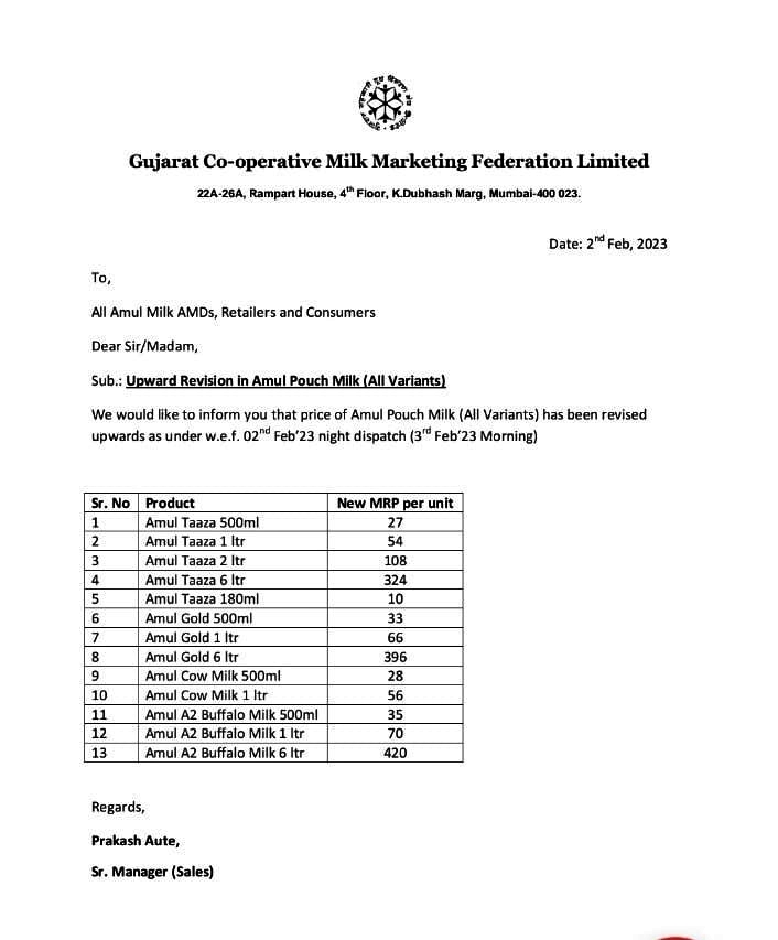 The Gujarat Cooperative Milk Marketing Federation (GCMMF), which markets its dairy products under the Amul brand, on Friday increased the prices of its milk brands by a minimum of Rs 3 per litre for all markets except Gujarat.