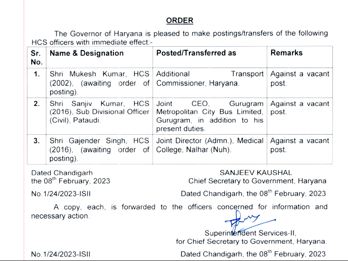 chandigarh latest news haryana government transfers 3 HCS officer transfer news